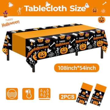 2 Pack Halloween Tablecloth, Halloween Decorations 54x108 Inch Halloween Table Cover Plastic Pumpkin Spider Web Ghost Halloween Party Table Cloth for Halloween Decor Indoor Holiday Party Supplies