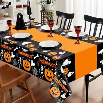 2 Pack Halloween Tablecloth, Halloween Decorations 54x108 Inch Halloween Table Cover Plastic Pumpkin Spider Web Ghost Halloween Party Table Cloth for Halloween Decor Indoor Holiday Party Supplies