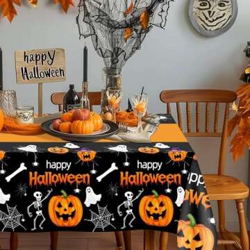 2 Pack Halloween Tablecloth, Halloween Decorations 54x108 Inch Halloween Table Cover Plastic Pumpkin Spider Web Ghost Halloween Party Table Cloth for Halloween Decor Indoor Holiday Party Supplies