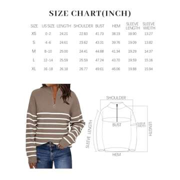 LILLUSORY Women's Quarter Zip Striped Oversized Sweater Mock Turtleneck Pullover Fall Fashion Outfit Winter Trendy Clothes Apricot Black S