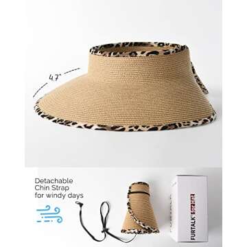 FURTALK Sun Visor Hats for Women Wide Brim Straw Ponytail Summer Beach Hat UV UPF Packable Foldable Travel