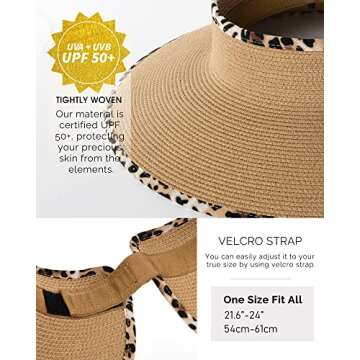 FURTALK Sun Visor Hats for Women Wide Brim Straw Ponytail Summer Beach Hat UV UPF Packable Foldable Travel