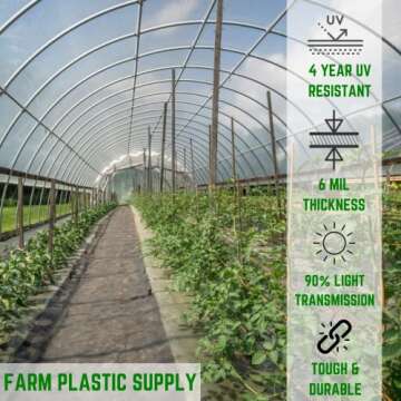 Farm Plastic Supply - Clear Greenhouse Plastic Sheeting - 6 mil - (12' x 25') - 4 Year UV Resistant Polyethylene Greenhouse Film, Hoop House Green House Cover for Gardening, Farming, Agriculture