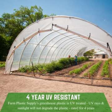 Farm Plastic Supply - Clear Greenhouse Plastic Sheeting - 6 mil - (12' x 25') - 4 Year UV Resistant Polyethylene Greenhouse Film, Hoop House Green House Cover for Gardening, Farming, Agriculture