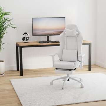 HOMRACER Gaming Chair for Office and Home, Footrest and Seat Height Adjustable Swivel Ergonomic Video Game Chair, Computer Chair with Headrest and Lumbar Support for Adults Big Man Women(White)