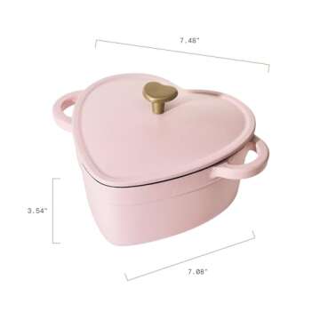 Beautiful 2-Quart Cast Iron Heart Dutch Oven, Pink Champagne, Drew Barrymore