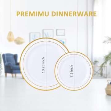 MCIRCO Gold Plastic Plates - 100 Premium Disposable Party Plates