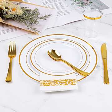 Gold Plastic Plates - 100 Premium Disposable Party Plates