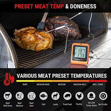 ThermoPro 650 ft Wireless Meat Thermometer for Smoker Grill, Meat Thermometer Digital Wireless with 2 Probes, Bluetooth Meat Thermometer Rechargeable, Smoker thermometer for Cooking Turkey Fish Beef