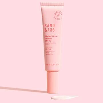 Sand & Sky Tinted Glow Primer SPF 30 Sunscreen - Australian Made Daily Hydrating Makeup Primer with Broad Spectrum Sun Protection & Sheer Rosy Tint | Improves Pigment, Firms Skin, Minimizes Roughness