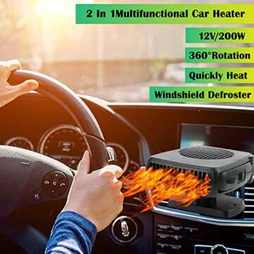 Car Heater, 12V 200W Automobile Windscreen Fan Function for Quickly Defrost Defogger Demister Vehicle Heater Plug in Cigarette Lighter 2 in 1 Fast Heating/Cooling (Large)