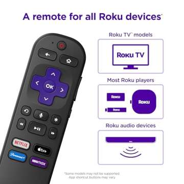 Roku Voice Remote | TV Remote Control with Voice Control, TV Controls, Simple Setup, & Pre-Set App Shortcuts - Replacement Remote Compatible with Roku TV, Roku Players, & Roku Audio