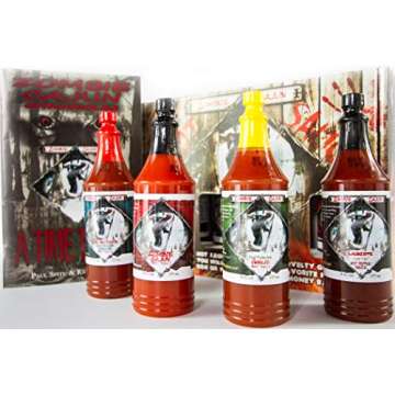 Zombie Cajun Hot Sauce Gift Sets - 4 Full Size (6oz) Bottles of Traditional Creole Slow Cooked Louisiana Hot Sauces. It's Not About the Hot It's About the Flavors, Plus a Zombie Book w/Recipes