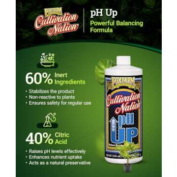 FoxFarm Cultivation Nation pH Up - Liquid Nutrient Solution Adjuster, Raises pH Levels for Hydroponic & Soil Gardens - Formulated with Potassium Hydroxide for Optimal Growth (Quart)