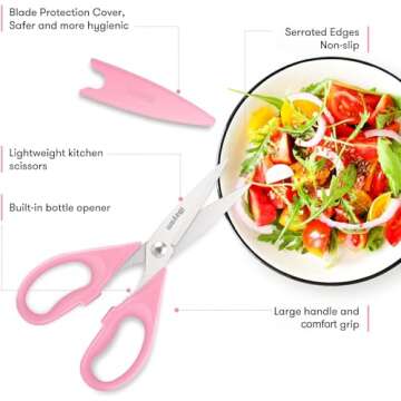 iBayam Kitchen Scissors All Purpose Kitchen Shears 8.5" Cooking Scissors with Sheath, Pink Kitchen Accessories, Household Appliances Home Essentials, Kitchen Gadgets Utensils, House Decor