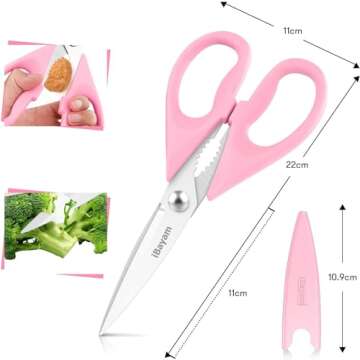 iBayam Kitchen Scissors All Purpose Kitchen Shears 8.5" Cooking Scissors with Sheath, Pink Kitchen Accessories, Household Appliances Home Essentials, Kitchen Gadgets Utensils, House Decor