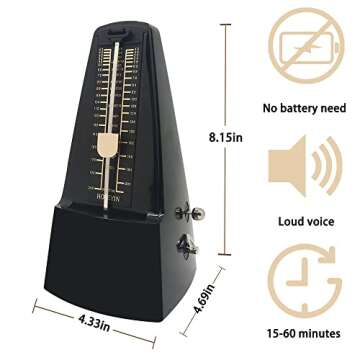 HOSEYIN Mechanical Metronome, Universal Metronome for Piano, Guitar, Violin,Drums and Other Instruments (Standard, Black)