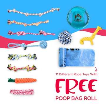 Pacific Pups Products Rope Dog Toy Bundle - 11 Pack of puppy toys & dog rope toys for Medium Dogs - Tug of War Dog Toys, Rope Chew Toys for Dogs, Puppy Rope Toys Teething, Dog Rope Toys for Small Dogs