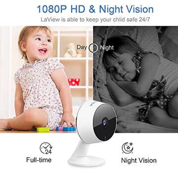 LaView Security Cameras 4pcs, Home Security Camera Indoor 1080P, Wi-Fi Cameras Wired for Pet, Motion Detection, Two-Way Audio, Night Vision, Phone App, Works with Alexa, iOS & Android & Web Access