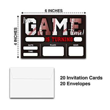 DETIHO 4" x 6" Football and Baseball Theme Birthday Party Invitation Cards With Envelopes - It's Game Time - All Star Sports Invitation - 20 Sets - E01