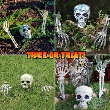 Halloween Lighted Skeleton Set - Remote Control Skull Arm Stakes