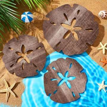 5 Pcs Summer Coastal Wall Decor Sand Dollar Wall Decor Beach Wall Art Decor 8" and 10" Wood Ocean Sand Dollar Decor Wooden Coastal Wall Art Hanging Signs for Home Bathroom Bedroom Decor, 2 Sizes