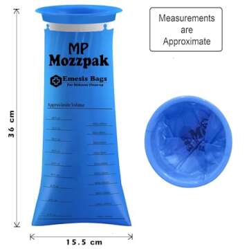 MP MOZZPAK Vomit Bags – 24 Pack – 1000ml Emesis Bags – Leak Resistant, Medical Grade, Portable, Disposable Barf, Puke, Throw Up, Nausea Bags for Travel Motion Sickness (Blue, Pack of 24)