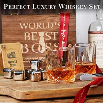 Unique Oaksea Boss Day Gifts - Engraved Whiskey Stones & Glasses Set