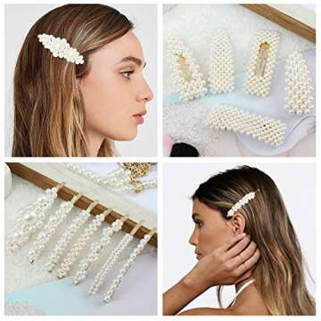 laxizar 18 Pcs Pearl Hair Clips Large Hair Clips Barrette Hair for Women Girls Fashion Hair Accessories