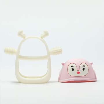 Penguin & Reindeer Teething Buddy Set - Light Pink