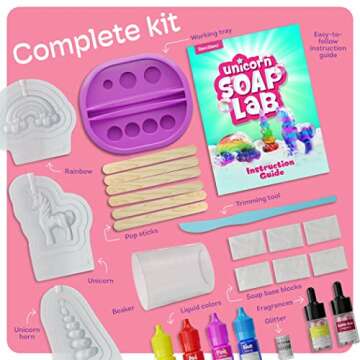 Unicorn Soap Making Kit - Girls Easter Crafts DIY Project Age 6+ Year Old Kids - Unicorn Girl Gifts - Science STEM Activity Teenage Gift - Make Your Own Soap Kits - Craft Toys Ages 6 7 8 9 10 11 12