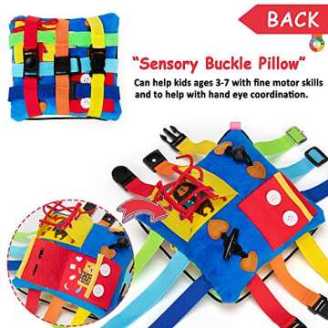 teytoy Sensory Buckle Pillow Toys for Toddlers,Travel Toys for Toddlers 1-3 Learning Fine Motor Skill & Problem Solving,Montessori Sensory Fidgets for Kids Threading Counting Zipper-12 Basic Skill