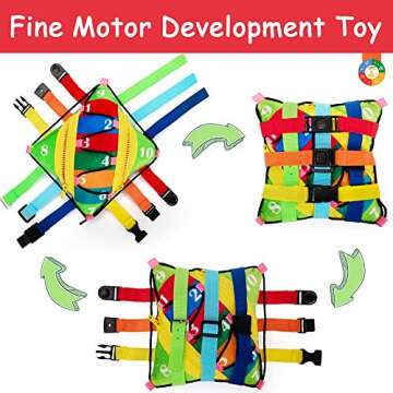 teytoy Sensory Buckle Pillow Toys for Toddlers,Travel Toys for Toddlers 1-3 Learning Fine Motor Skill & Problem Solving,Montessori Sensory Fidgets for Kids Threading Counting Zipper-12 Basic Skill