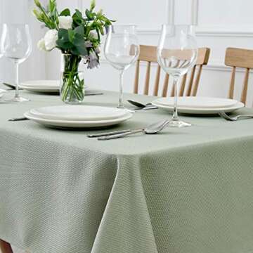 maxmill Rectangle Textured Tablecloth Waterproof Spillproof Wrinkle Free Table Cloth, Kitchen Dining Tabletop Decoration, Fabric Table Cover for Outdoor and Indoor Use, 52 x 70 Inch, Sage Green