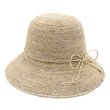 Melesh Women's Bucket Hats Fashion Womens Summer Beach Sun Straw Hat (Natural)