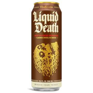 Liquid Death x Van Leeuwen Hot Fudge Sundae Sparkling Water, 8-Pack (King Size 19.2oz Cans), Ice Cream Flavored Sparkling Beverage Sweetened With Real Agave, Low Calorie & Low Sugar