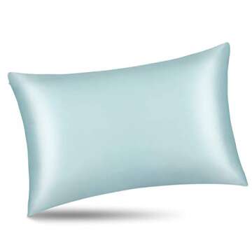 ALASKA BEAR Silk Pillowcase Hypoallergenic Best for Acne Prone Skin 100 Percent Mulberry Silk Standard Pillow Case, 20 inch X 26 inch (1 Pack, Eggshell Blue)