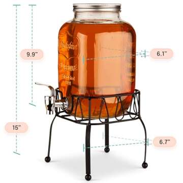 Estilo Glass Drink Dispenser with Stand - 1 Gallon Glass Jar Beverage Dispenser with Stand - Glass Water Dispenser Countertop for Weddings - Sun Tea Jar with Spigot 1 Gallon-Lemonade Dispenser,EST3088