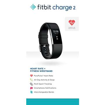 Fitbit Charge 2 Heart Rate + Fitness Wristband Watch, Black,(US Version), Large (6.7 - 8.1 Inch) (Renewed)