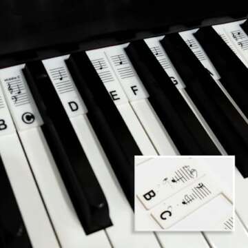 Removable Piano Keyboard Stickers for Beginners Piano Keys Note Alphabet Labels Suitable for 88/76/61/54/39/37 Keys Full Size Made of Silicone Note Alphabet Labels are Washable(Black and White)