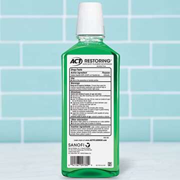 ACT Restoring Zero Alcohol Fluoride Mouthwash 18 fl. oz. Strengthens Tooth Enamel, Mint Burst