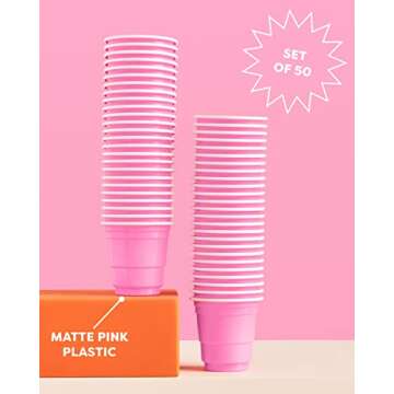 xo, Fetti Party Decorations Pink Plastic Shot Glasses - 50 Matte Disposable 2 oz Cups | Bachelorette Party, Birthday Party, Party Favors, Baby Shower Supplies