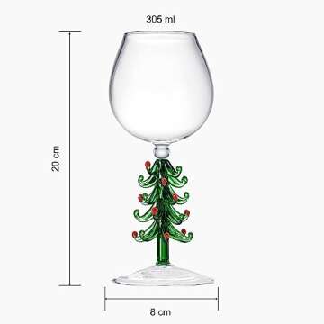 Crystal Christmas Holiday Tree Stemmed Wine Glass - Green - 10 oz Goblet Bordeaux Red & Forest Colored Glassware, Cheerful Party Festive New Years Cheer for Holiday Gift Xmas & Winter Season - 1 Set