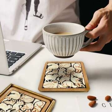 Cute Cat Wooden Puzzle Coaster Set for Cat Lovers