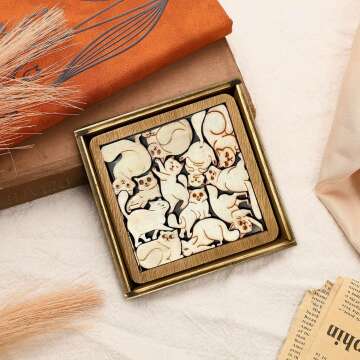 Cute Cat Wooden Puzzle Coaster Set for Cat Lovers