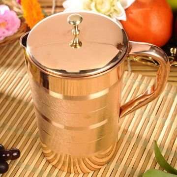 Copper Pitcher and 2 Tumbler Set, Pure Copper Jug, Handmade, 54 Ounce, Best for Water, Ayurveda, Moscow Mule, Cocktails