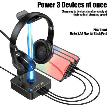 RGB Headphone Stand with USB Charger