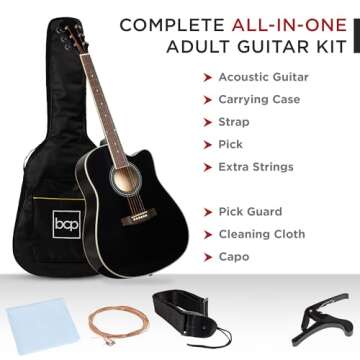 Best Choice Products 41in Beginner Acoustic Guitar Full Size All Wood Cutaway Guitar Starter Set Bundle with Case, Strap, Capo, Strings, Picks - Black