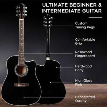 Best Choice Products 41in Beginner Acoustic Guitar Full Size All Wood Cutaway Guitar Starter Set Bundle with Case, Strap, Capo, Strings, Picks - Black