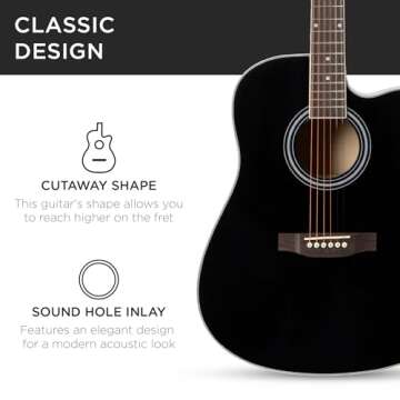 Best Choice Products 41in Beginner Acoustic Guitar Full Size All Wood Cutaway Guitar Starter Set Bundle with Case, Strap, Capo, Strings, Picks - Black